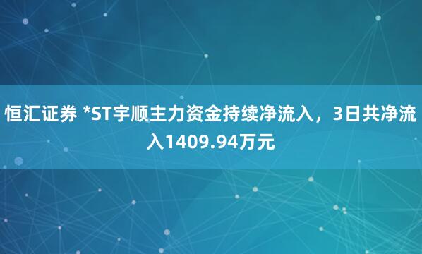 恒汇证券 *ST宇顺主力资金持续净流入，3日共净流入1409.94万元