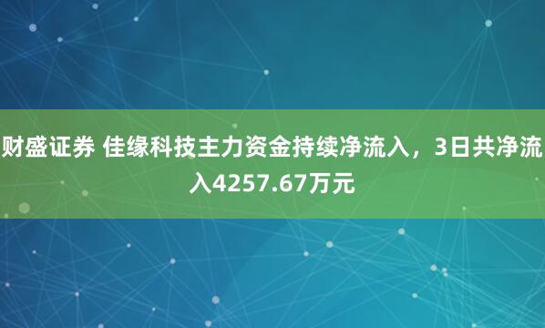 财盛证券 佳缘科技主力资金持续净流入，3日共净流入4257.67万元