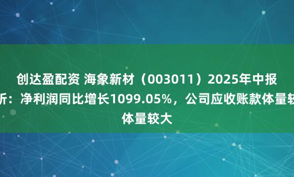 创达盈配资 海象新材（003011）2025年中报简析：净利润同比增长1099.05%，公司应收账款体量较大