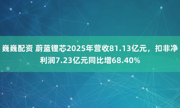 巍巍配资 蔚蓝锂芯2025年营收81.13亿元,扣非净利润7.23亿元同比增68.40%
